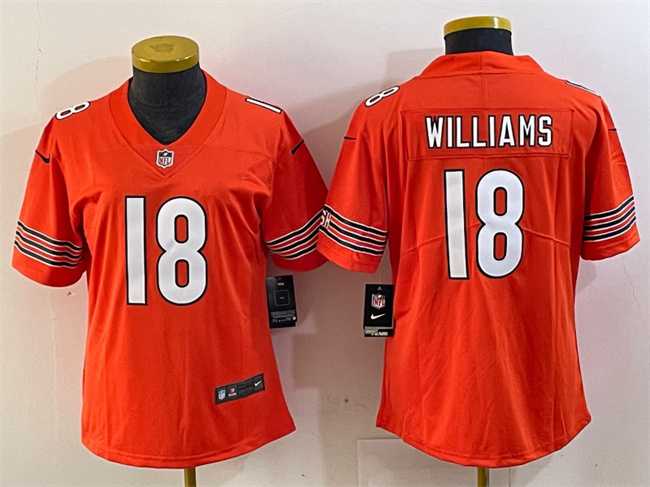 Women%27s Chicago Bears #18 Caleb Williams Orange 2024 Draft Vapor Stitched Jersey